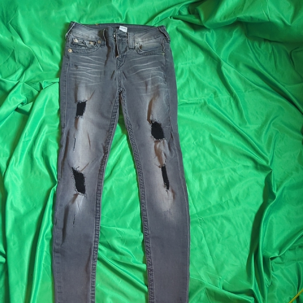 True Religion Distressed Gray Women's Skinny J Jeans 26